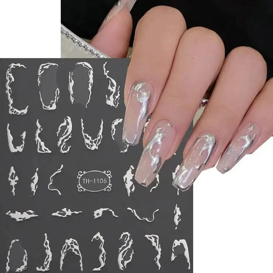 Metallic 3D Nail Art Decals Silver And Gold Palette Set