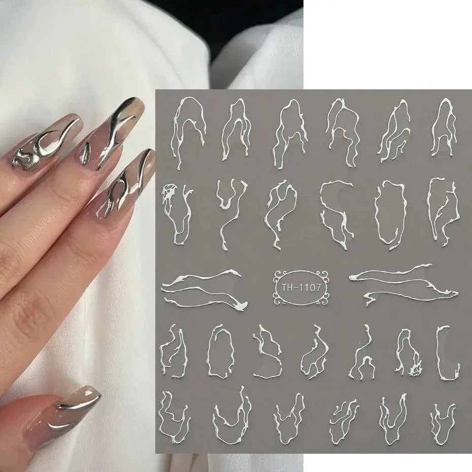 Metallic 3D Nail Art Decals Silver And Gold Palette Set