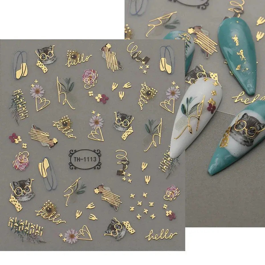 Metallic 3D Nail Art Decals Silver And Gold Palette Set
