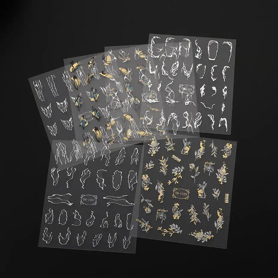 Metallic 3D Nail Art Decals Silver And Gold Palette Set
