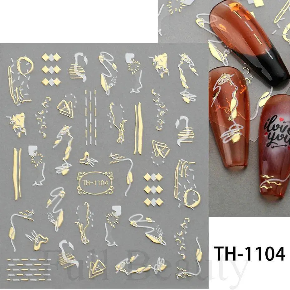 Marble Blue Nail Art Stickers Golden Wave Line Kit Set