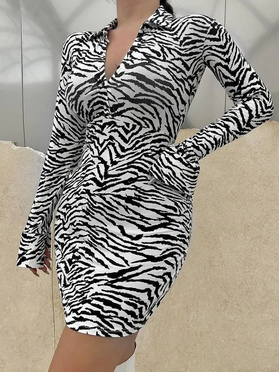 Tiger Stripe Slim Fit Dress Stylish Versatile Fashion