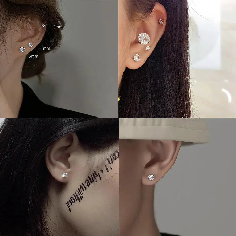 Stainless Steel Crystal Stud Earrings Unisex Jewelry
