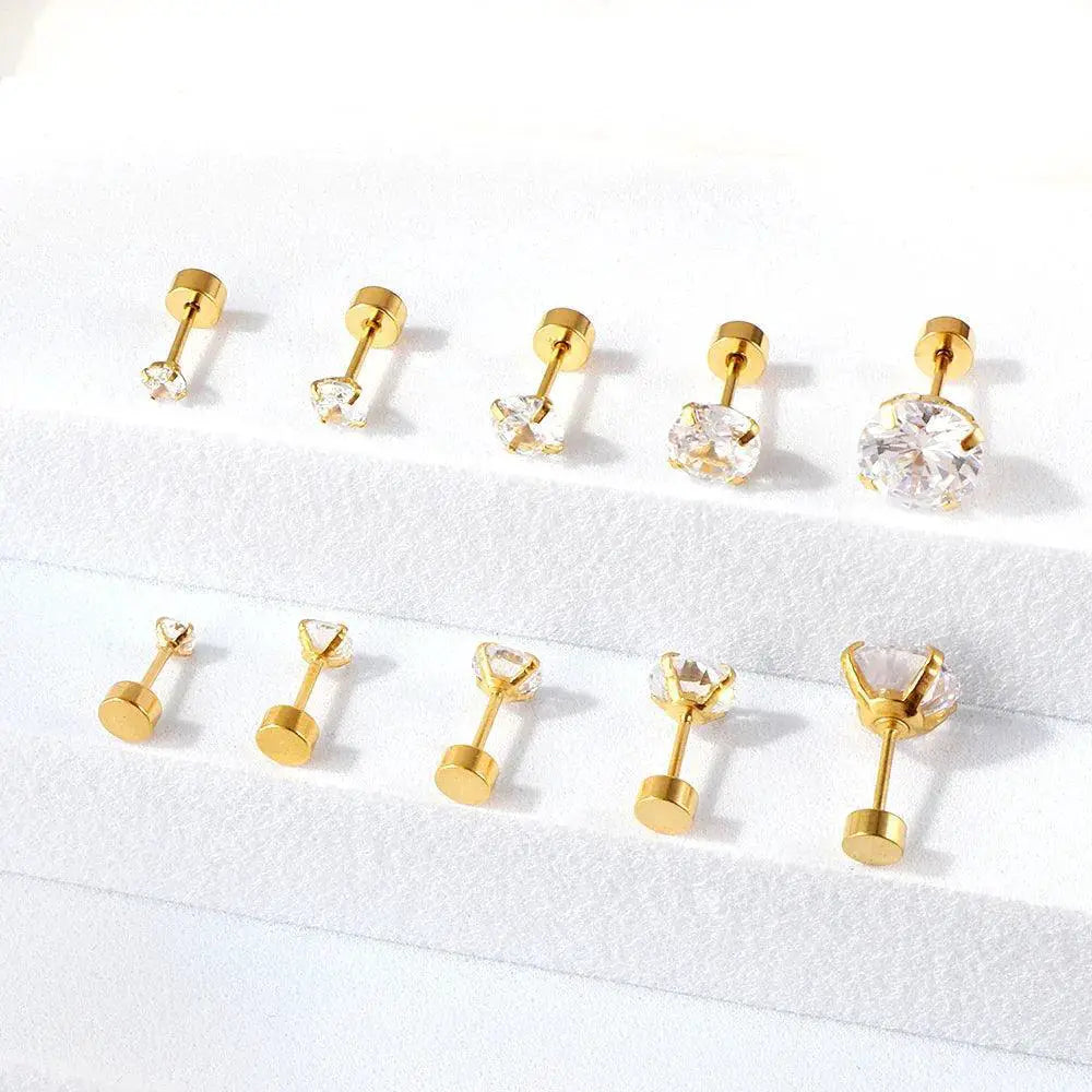Stainless Steel Crystal Stud Earrings Unisex Jewelry