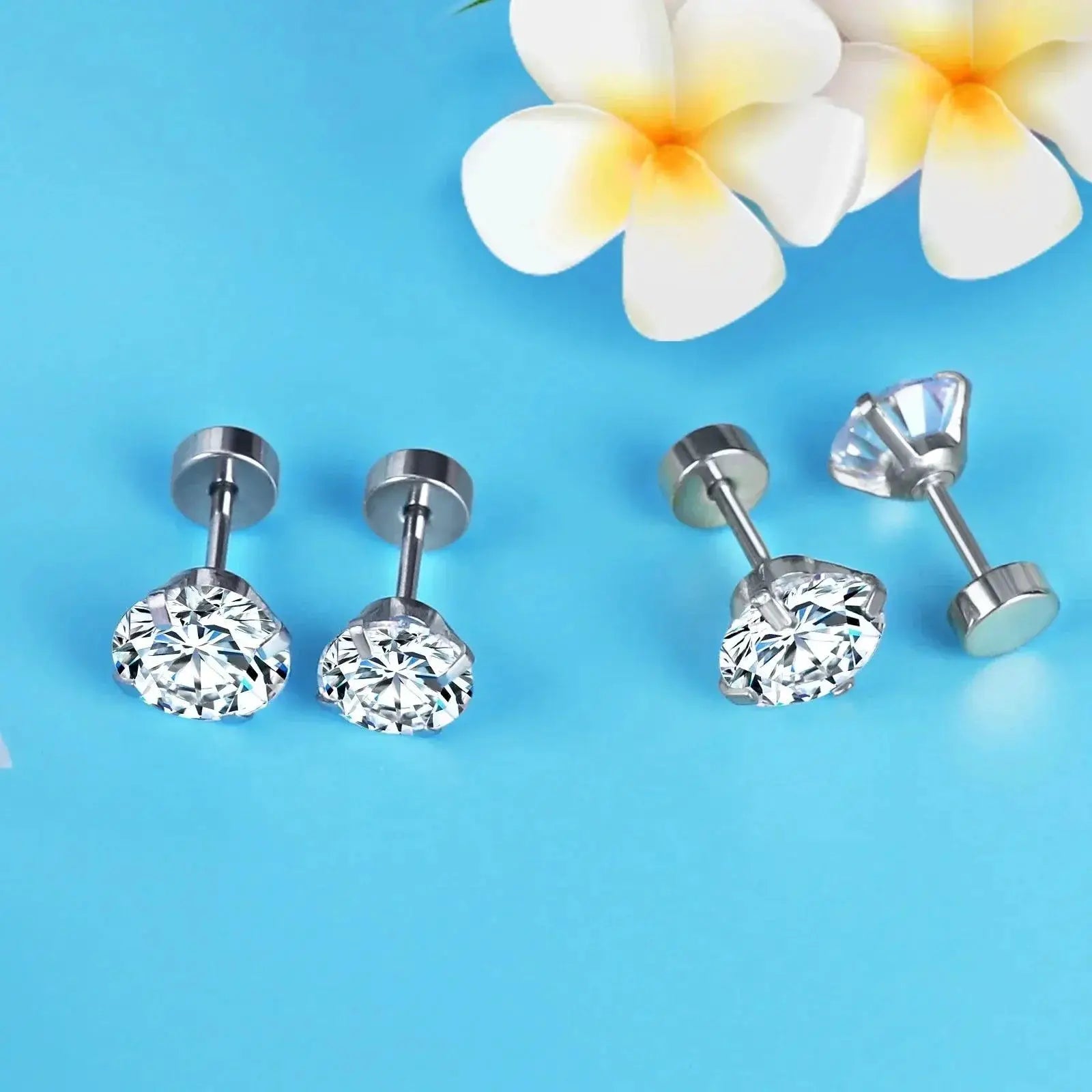 Stainless Steel Crystal Stud Earrings Unisex Jewelry