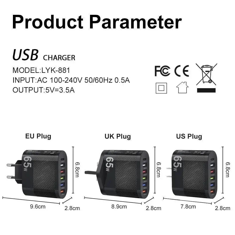 5 Port USB Wall Charger Fast Charging Hub For Xiaomi iPhone