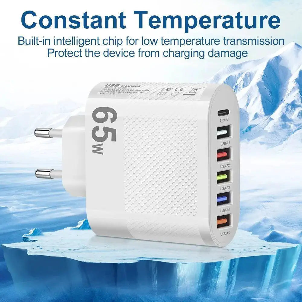 5 Port USB Wall Charger Fast Charging Hub For Xiaomi iPhone