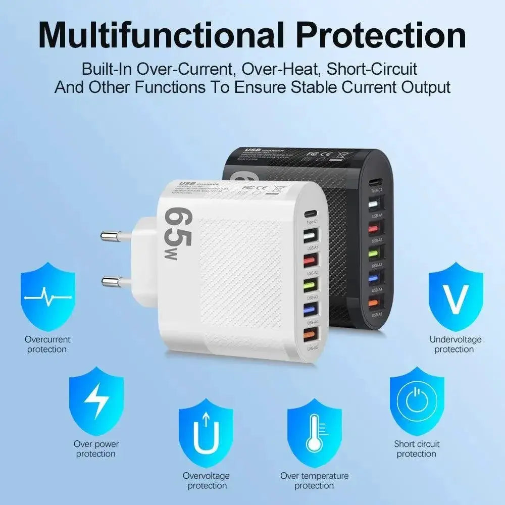 5 Port USB Wall Charger Fast Charging Hub For Xiaomi iPhone