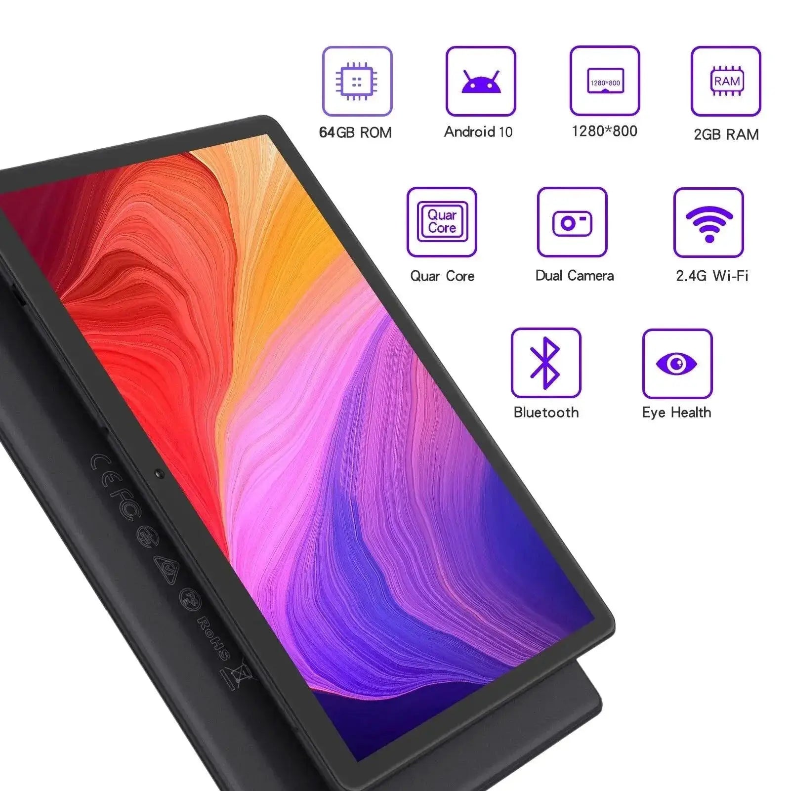 PRITOM 10 Inch Android Tablet Quad Core Dual Cameras