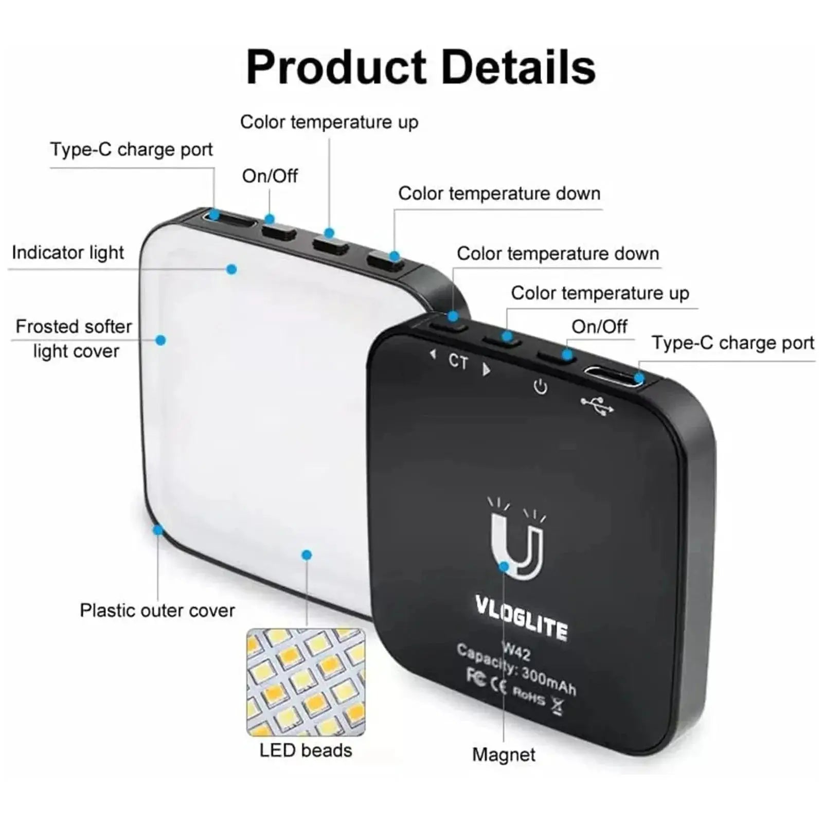 Portable Magnetic LED Makeup Light for Vlogging Use