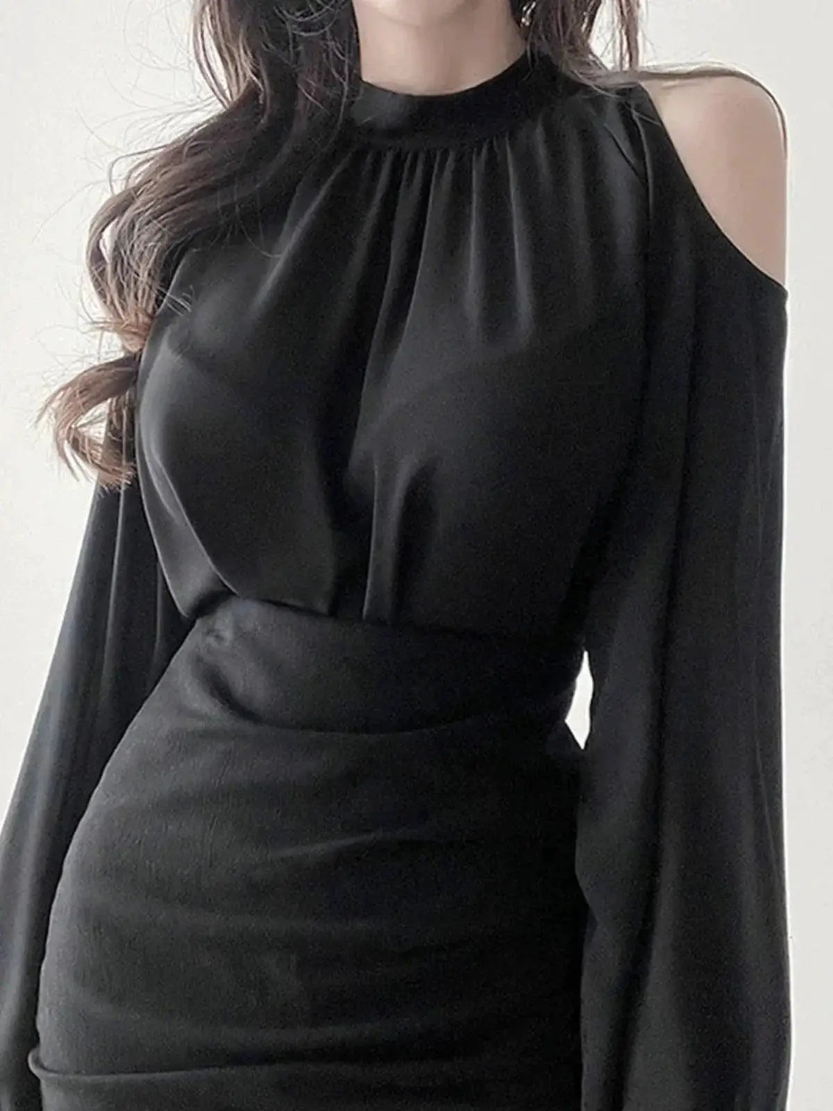 Off The Shoulder Lace Up Chiffon Shirt For Fall Style