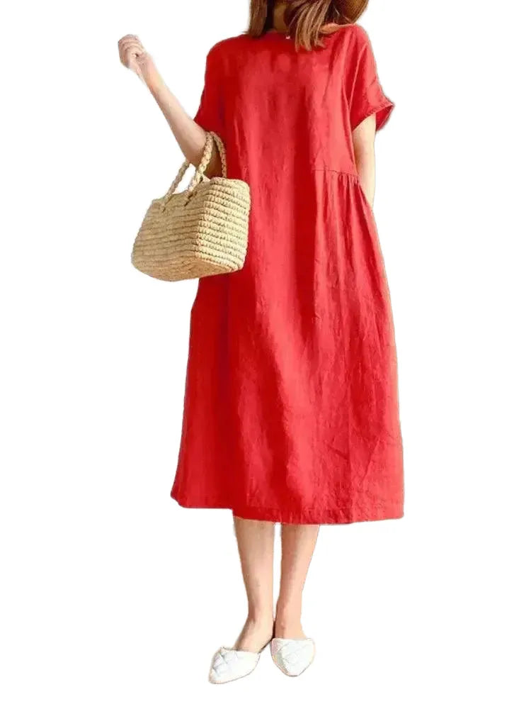 Breathable Midi Dress for Women Summer — White