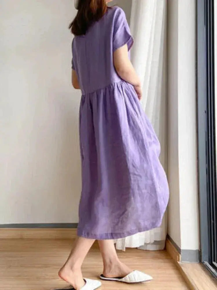 Summer Elegance A Line Midi Dress Cotton Linen Blend