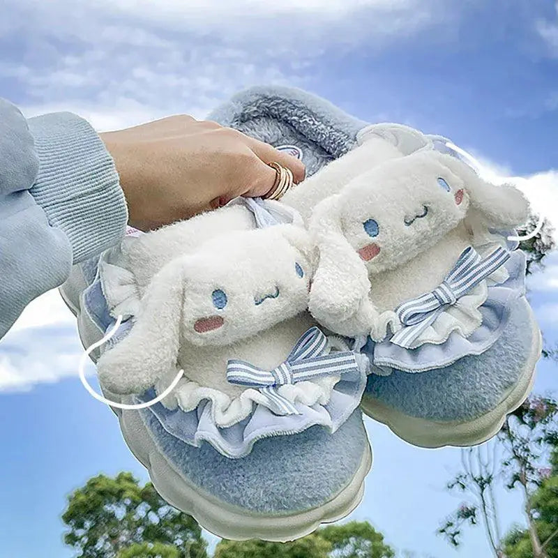 Hello Kitty Fuzzy Plush Slippers Cozy Winter Slip On Shoes