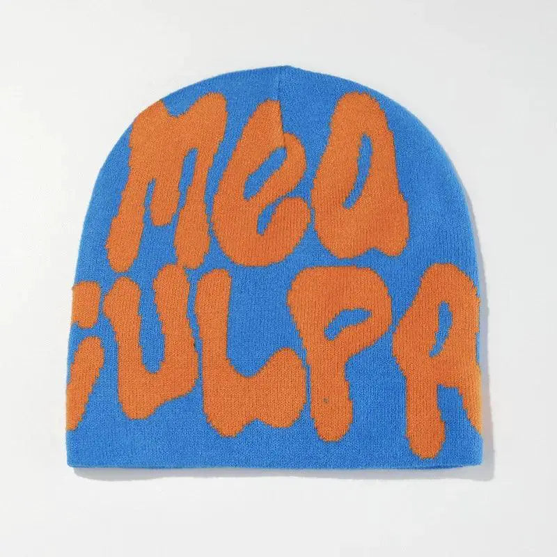 Knit Beanie Hat Stylish Y2K Paragraph Print Warm Winter Cap