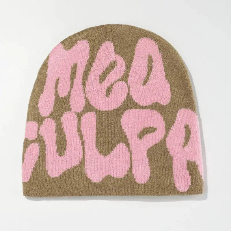 Knit Beanie Hat Stylish Y2K Paragraph Print Warm Winter Cap