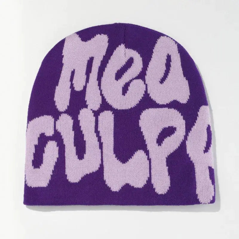 Knit Beanie Hat Stylish Y2K Paragraph Print Warm Winter Cap