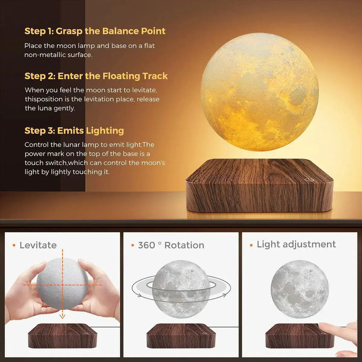 Levitating Moon Lamp With Color Changing LED Lights