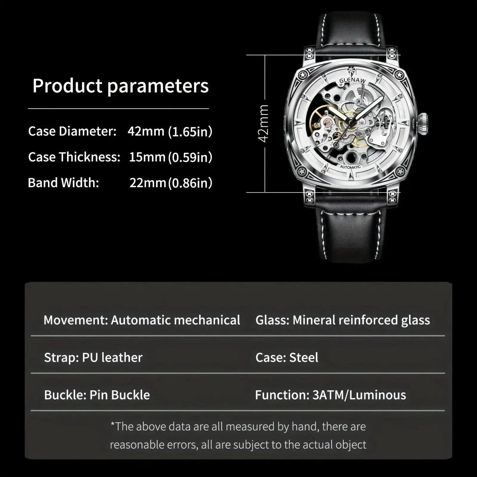 Glenaw Stainless Steel Automatic Watch For Modern Men