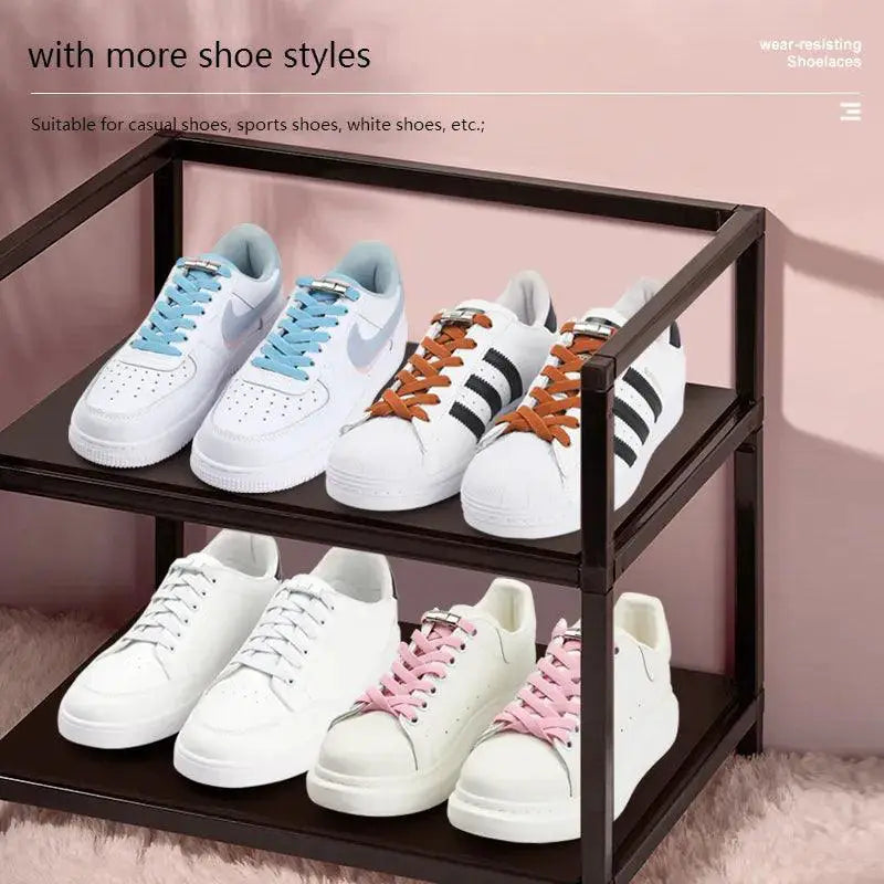 Elastic Press Lock Sneaker Laces No Tie Flat Shoelaces