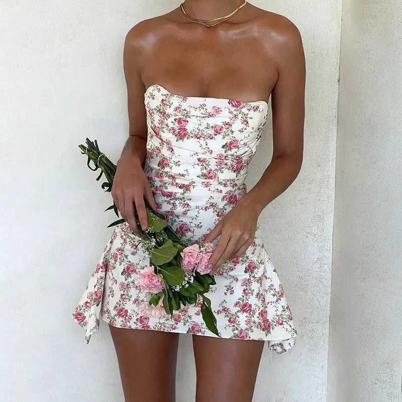 Elegant Floral Backless Dress Chic Vacation Style OurLum