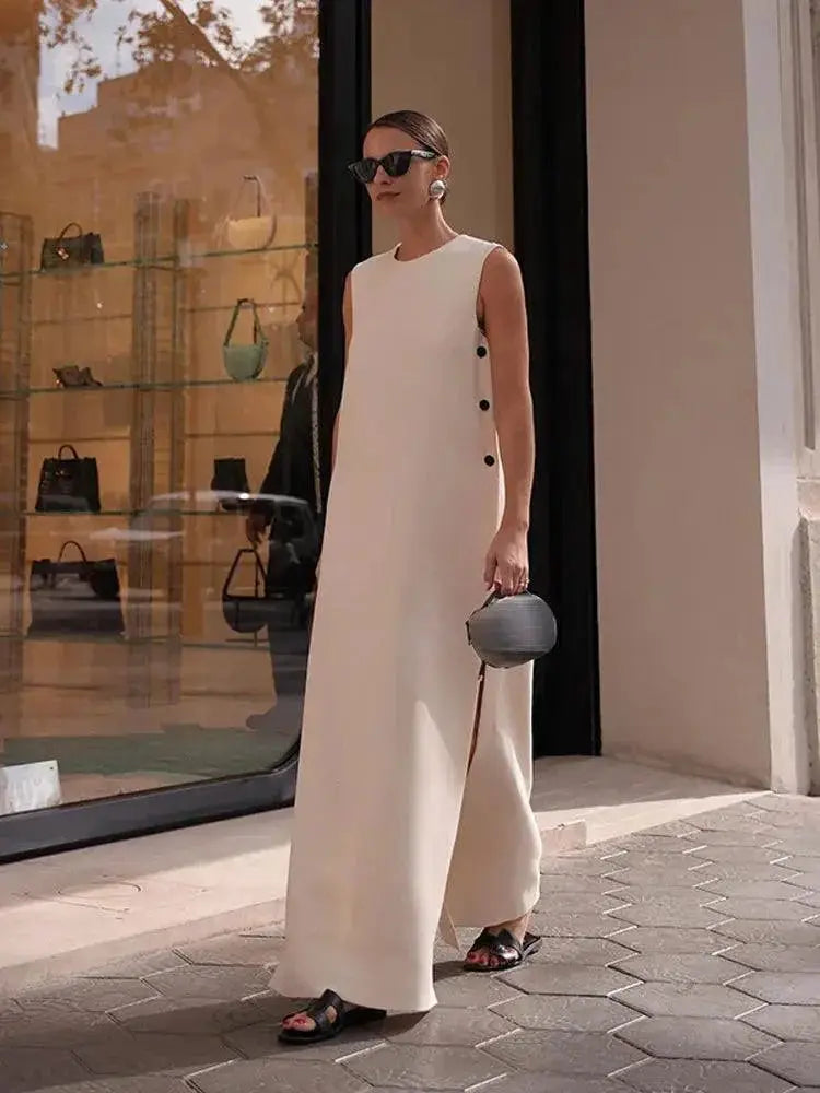 Elegant Split Midi Dress Stylish Women Summer Beach Fashion