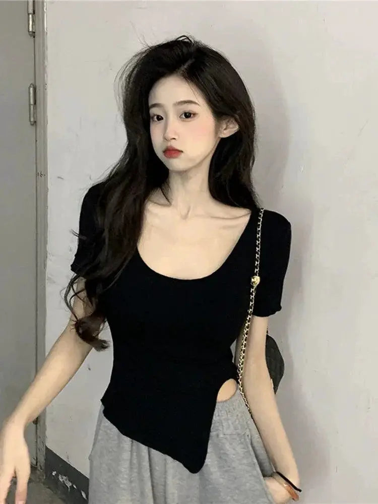 Korean Clavicle Top Summer Shirt 2023 Fashion Trend