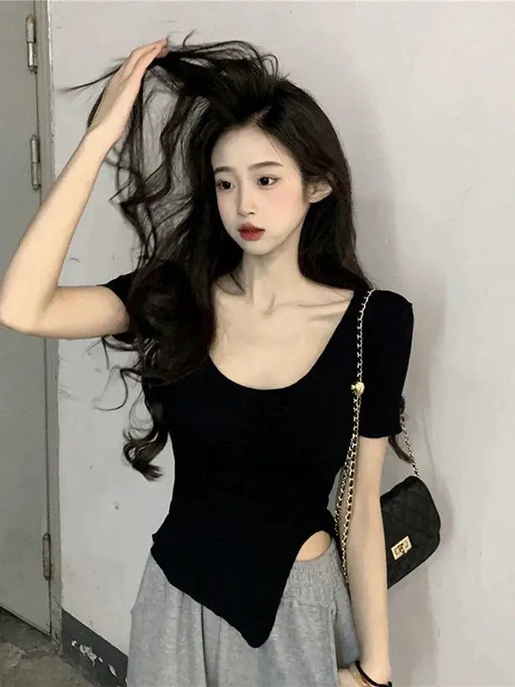 Korean Clavicle Top Summer Shirt 2023 Fashion Trend