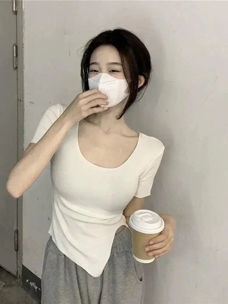 Korean Clavicle Top Summer Shirt 2023 Fashion Trend
