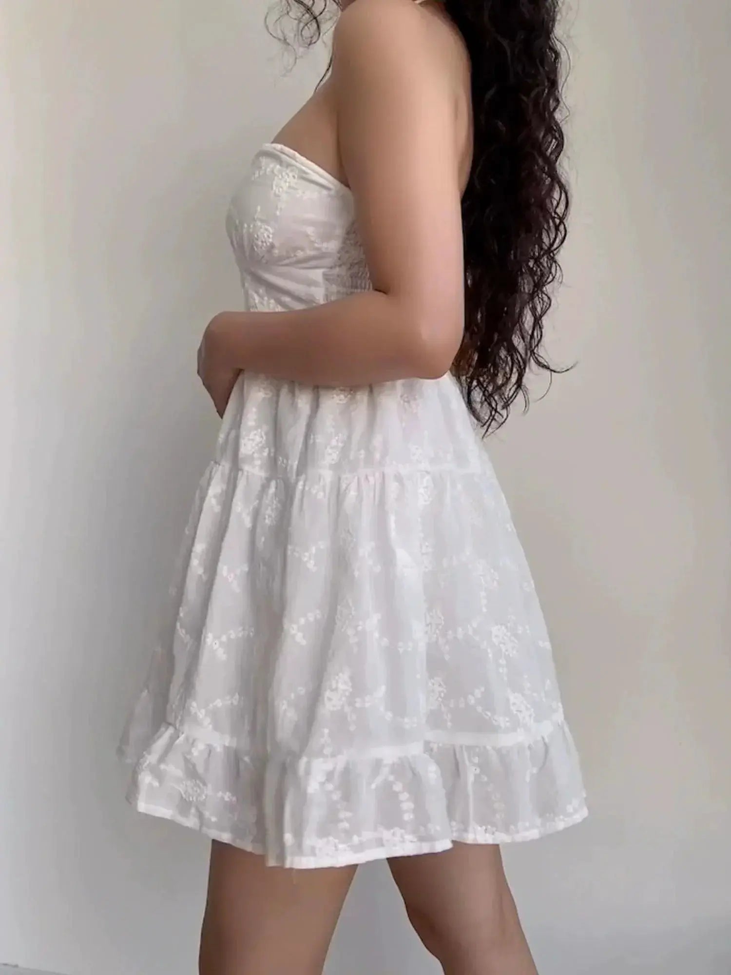 Beran South French Lace Up Off Shoulder Swing Dress Elegant