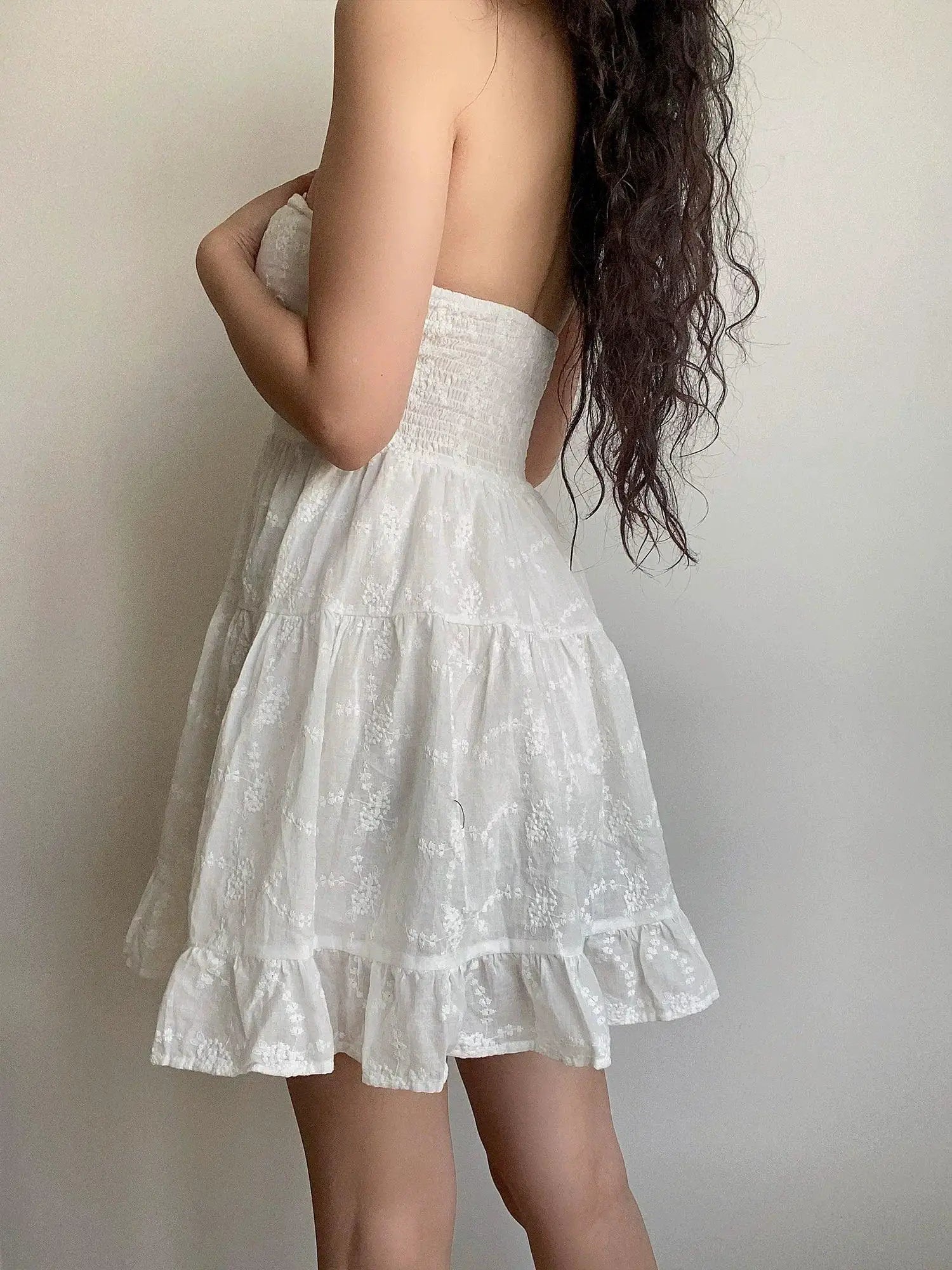 Beran South French Lace Up Off Shoulder Swing Dress Elegant