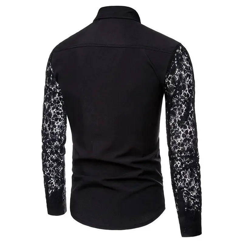 Sheer Mesh Floral Embroidered Men's Party Shirt Clubwear