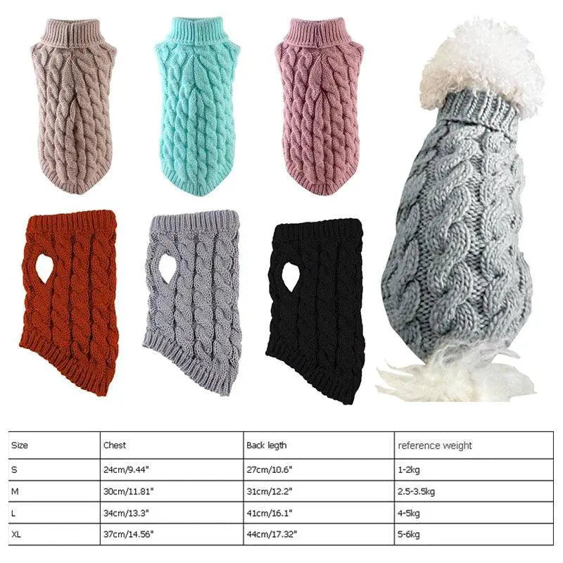 Winter Pet Sweater High Collar Solid Color XS To XL