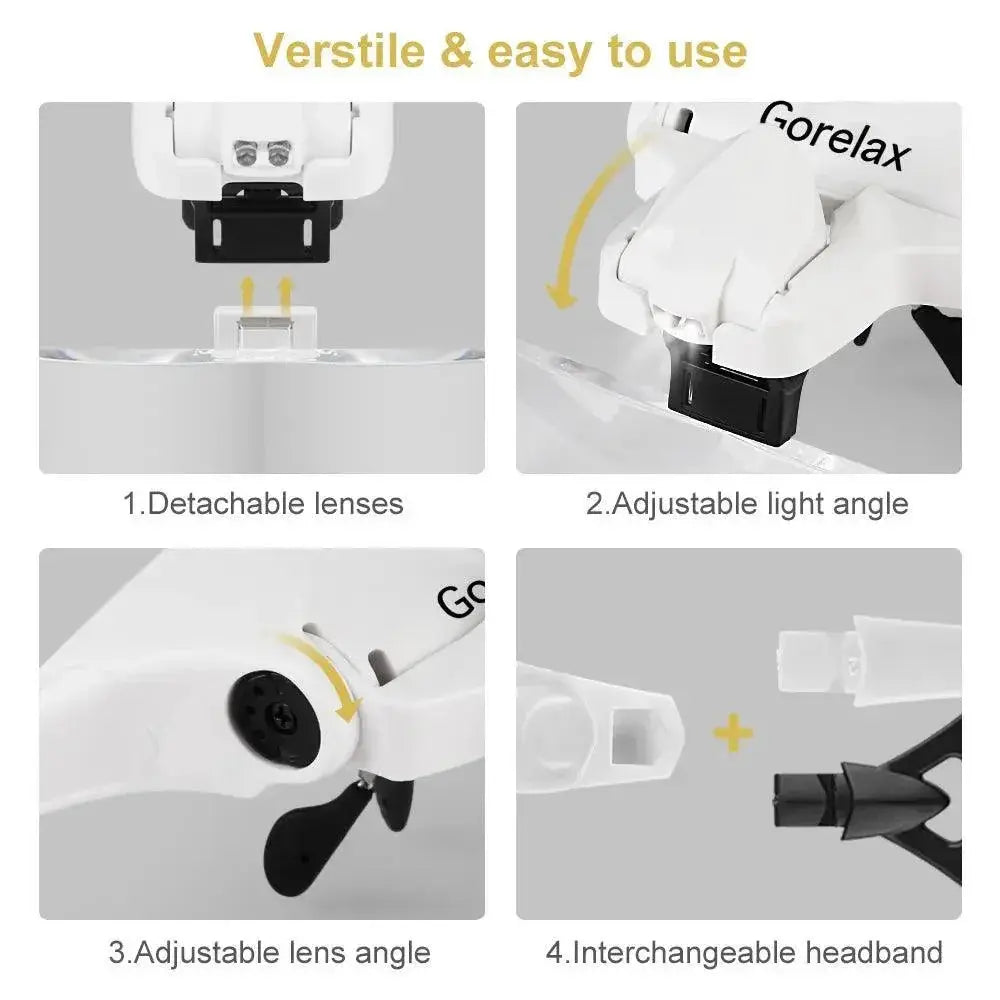 LED Magnifier Glasses Set For Reading Repair And Crafts
