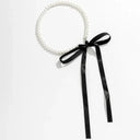Elegant Black Ribbon Pearl Necklace