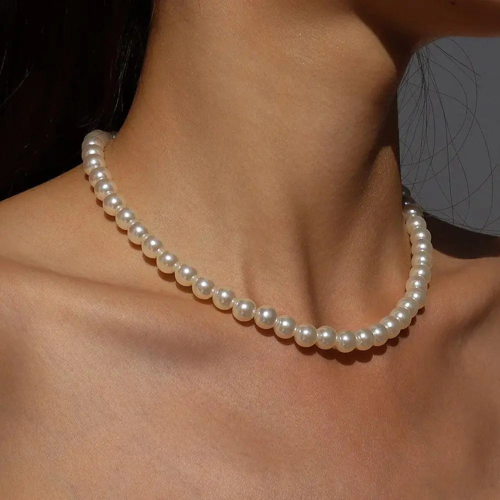 Elegant Black Ribbon Choker Necklace With White Pearls