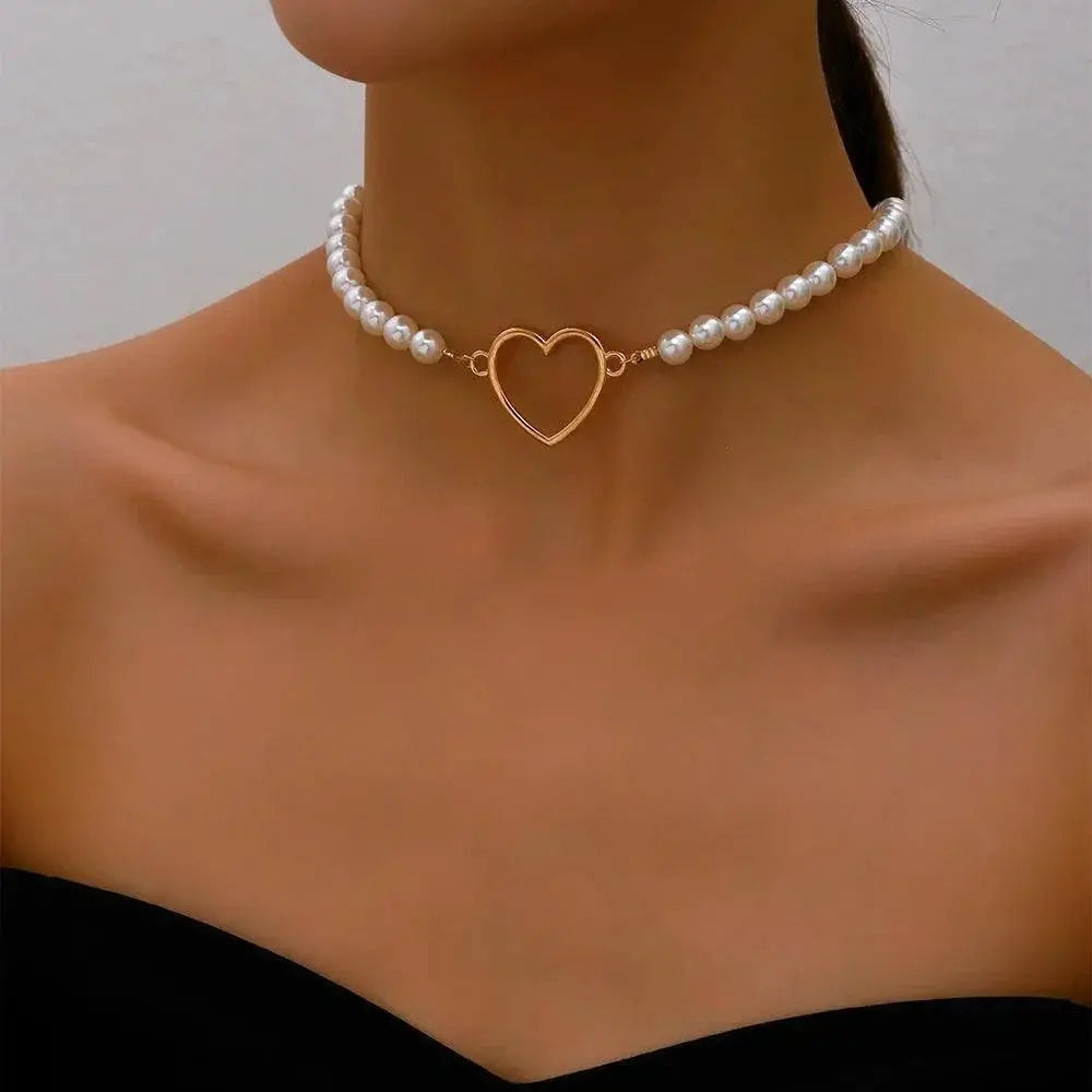 Elegant Black Ribbon Choker Necklace With White Pearls