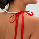 Elegant Black Ribbon Pearl Necklace