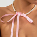 Elegant Black Ribbon Pearl Necklace
