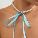 Elegant Black Ribbon Pearl Necklace