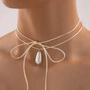 Elegant Black Ribbon Pearl Necklace
