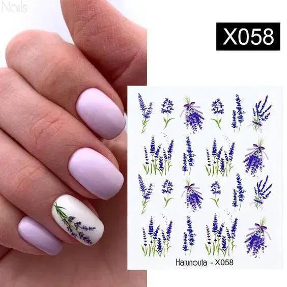 Lavender Spring Flower Nail Art Decals DIY Floral Transfers