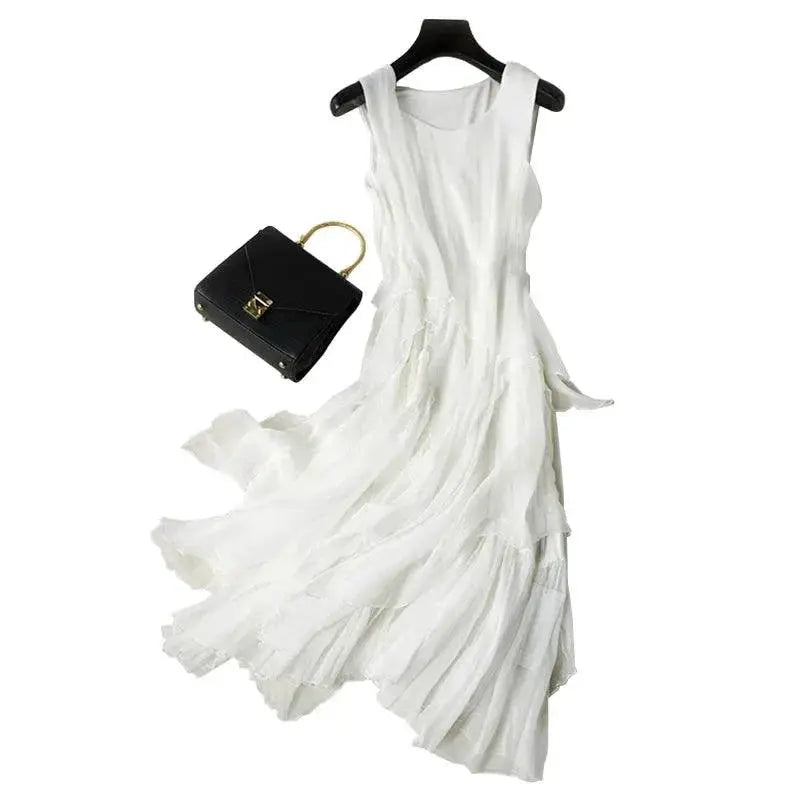 Chic A Line Sleeveless White Silk Dress For Womens Parties