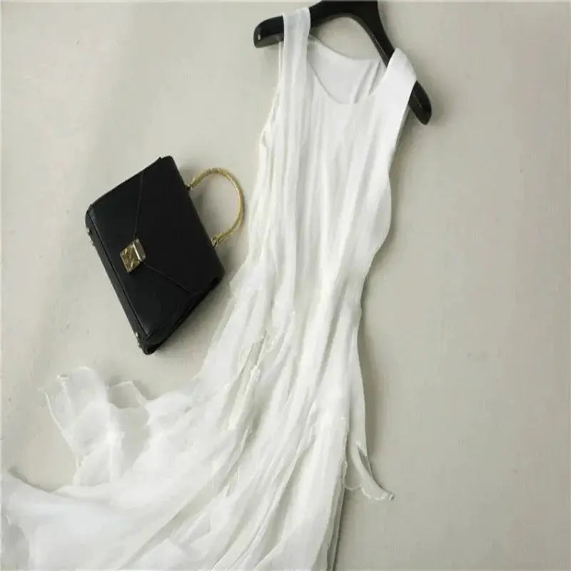 Chic A Line Sleeveless White Silk Dress For Womens Parties