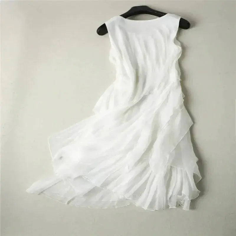 Chic A Line Sleeveless White Silk Dress For Womens Parties