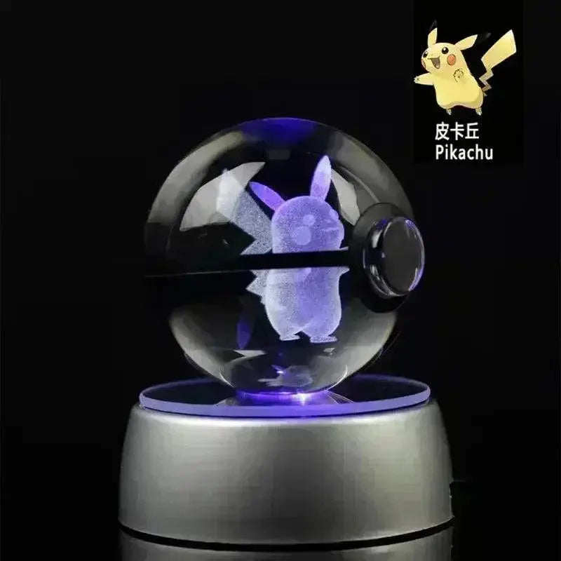 Pokemon Crystal Ball 3D Toys with LED Light Base Collectible