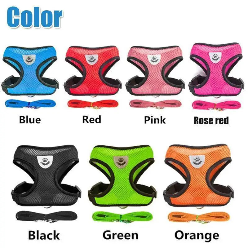 Adjustable Reflective Mesh Pet Harness Set With Leash