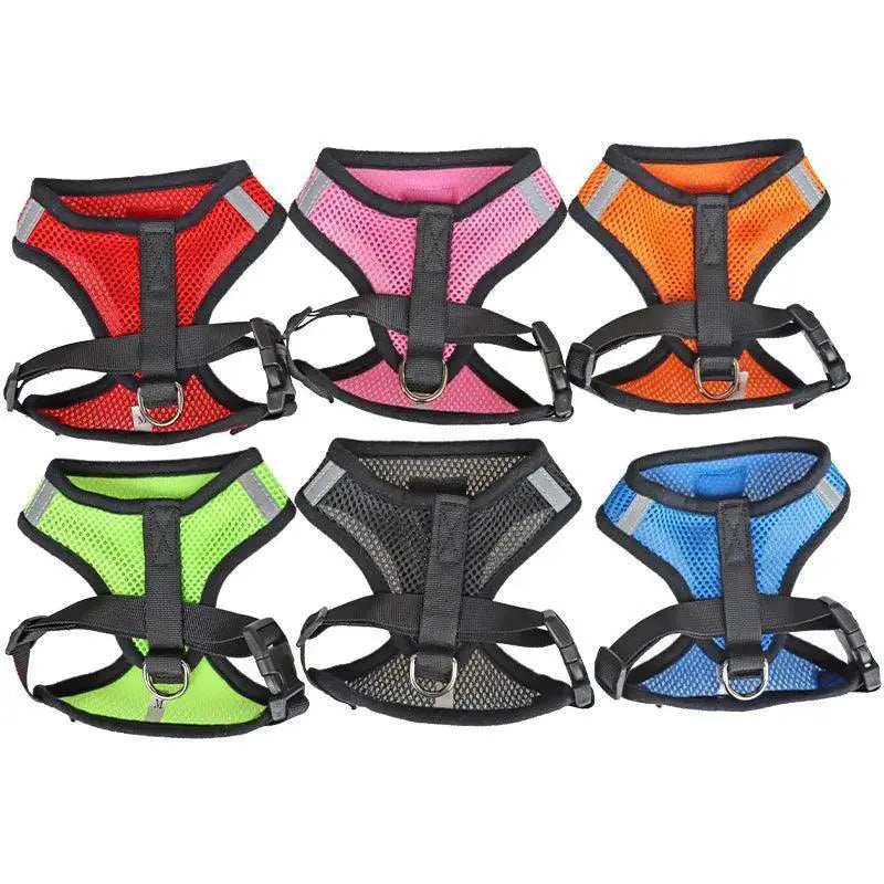 Adjustable Reflective Mesh Pet Harness Set With Leash