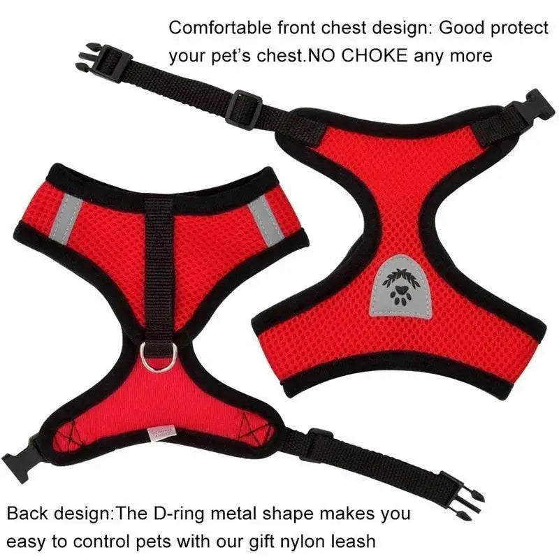 Adjustable Reflective Mesh Pet Harness Set With Leash