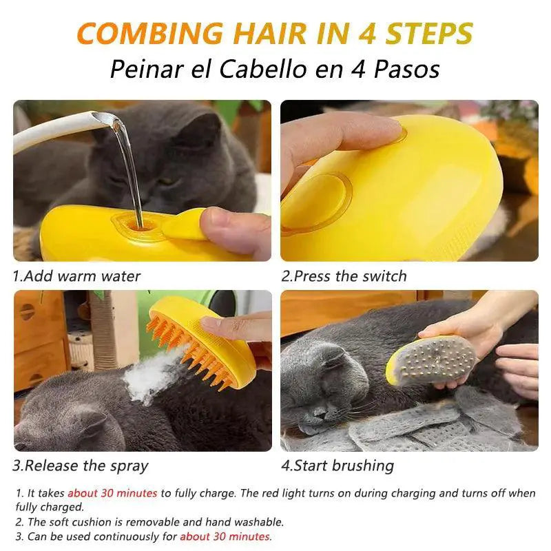 Cat Steamy Electric Spray Grooming Brush For Cats Deluxe